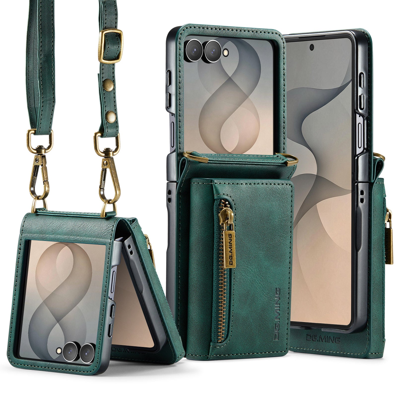 Samsung Galaxy Z Flip 8 DG.MING Crossbody Wallet Case [Green]