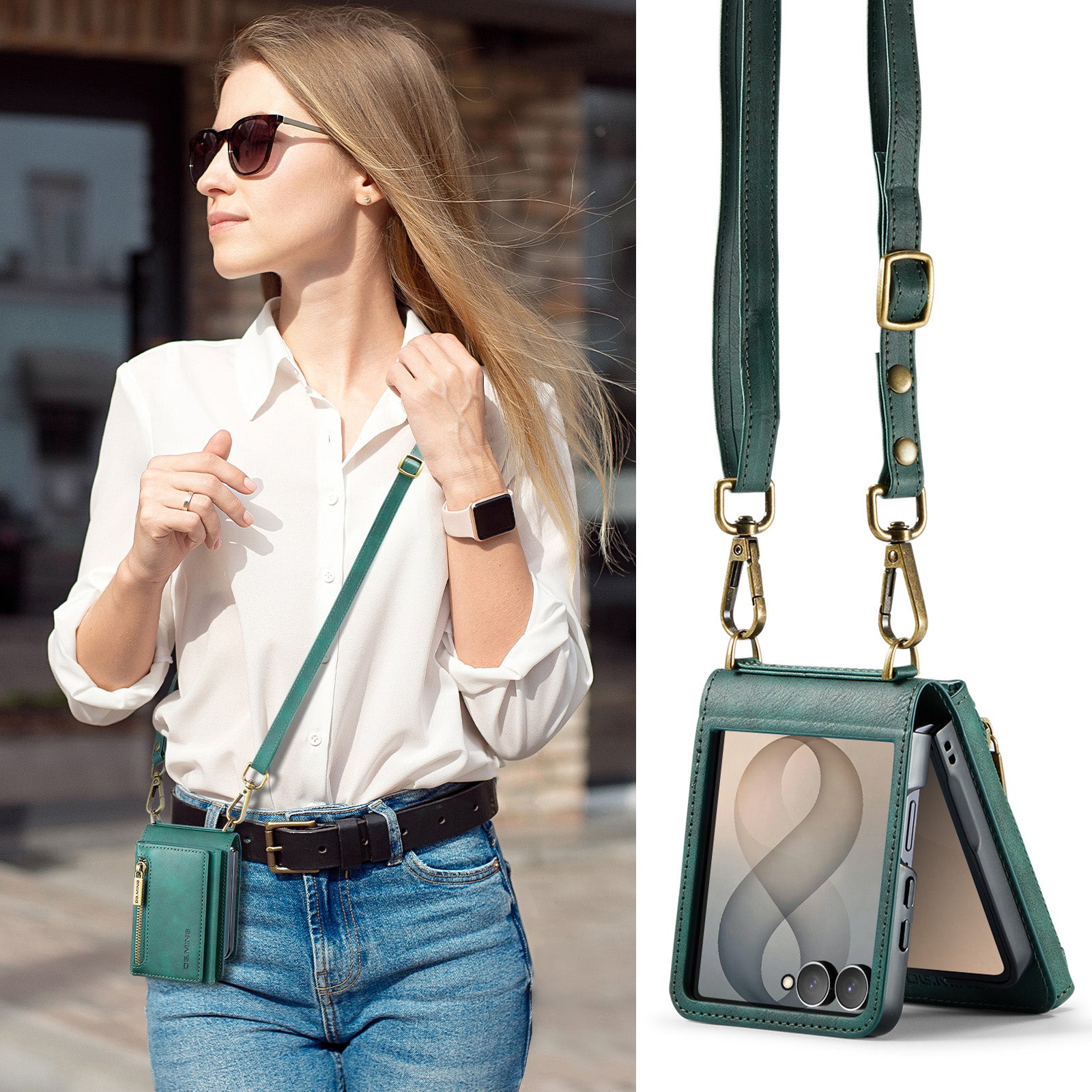 Samsung Galaxy Z Flip 8 DG.MING Crossbody Wallet Case [Green]