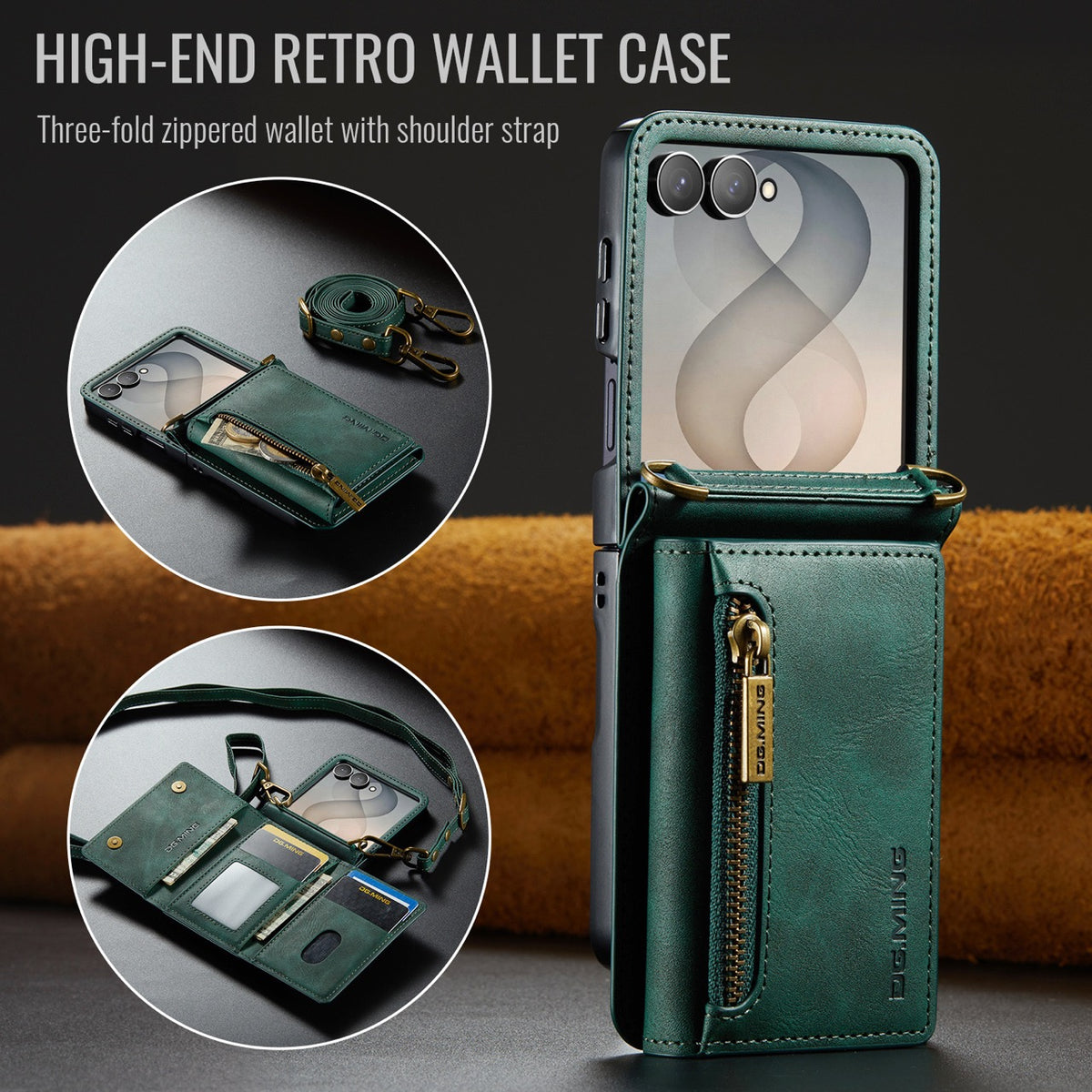 Samsung Galaxy Z Flip 8 DG.MING Crossbody Wallet Case [Green]