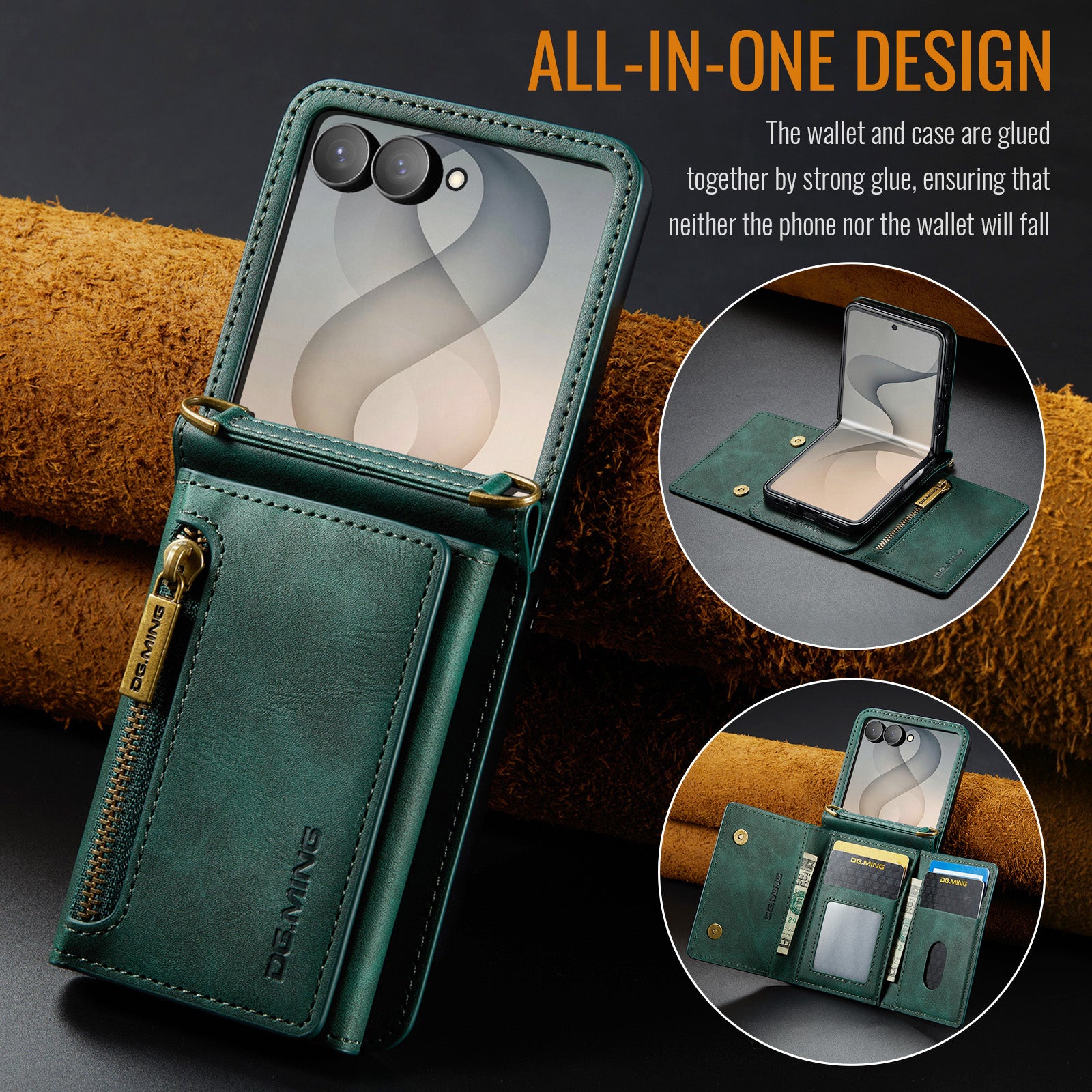 Samsung Galaxy Z Flip 8 DG.MING Crossbody Wallet Case [Green]