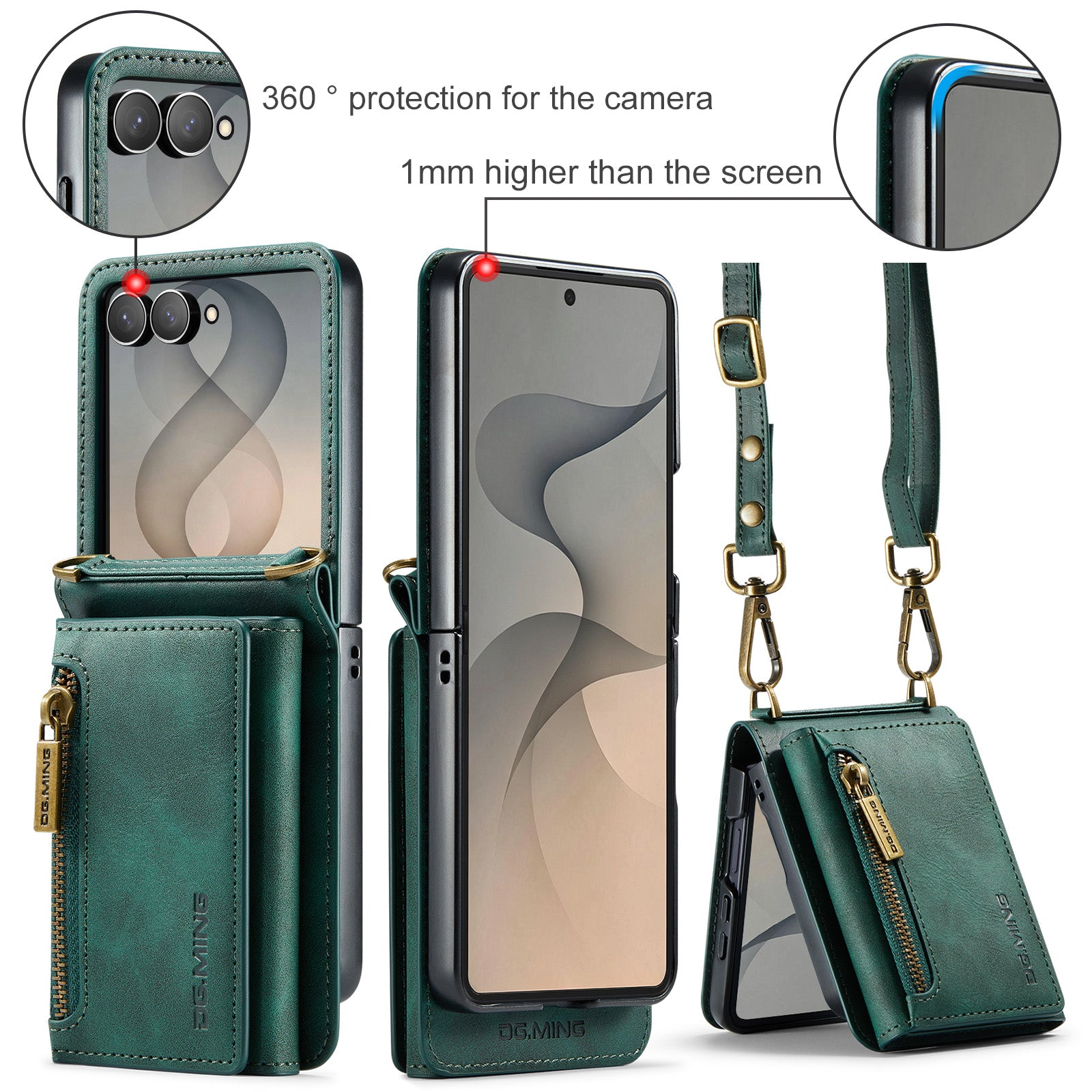 Samsung Galaxy Z Flip 8 DG.MING Crossbody Wallet Case [Green]