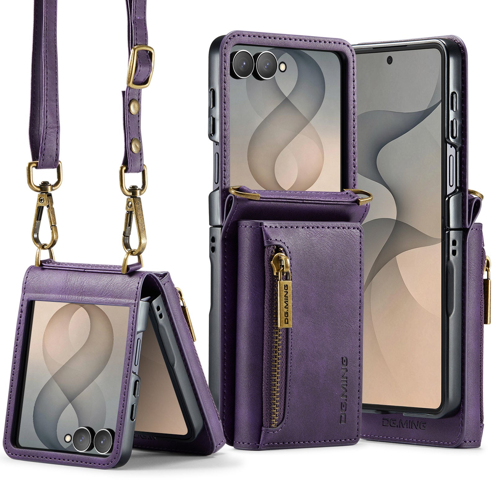 Samsung Galaxy Z Flip 8 DG.MING Crossbody Wallet Case [Purple]