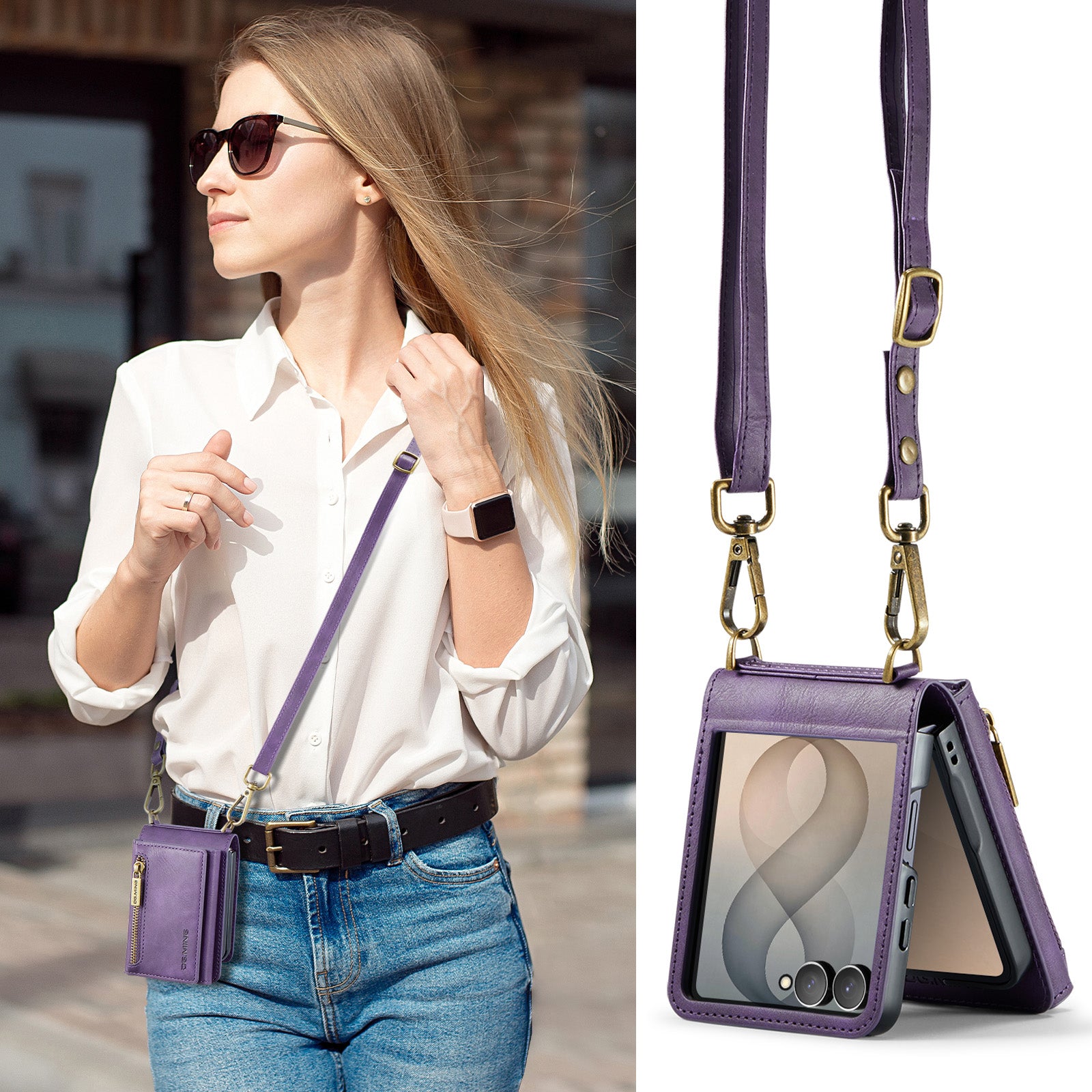Samsung Galaxy Z Flip 8 DG.MING Crossbody Wallet Case [Purple]