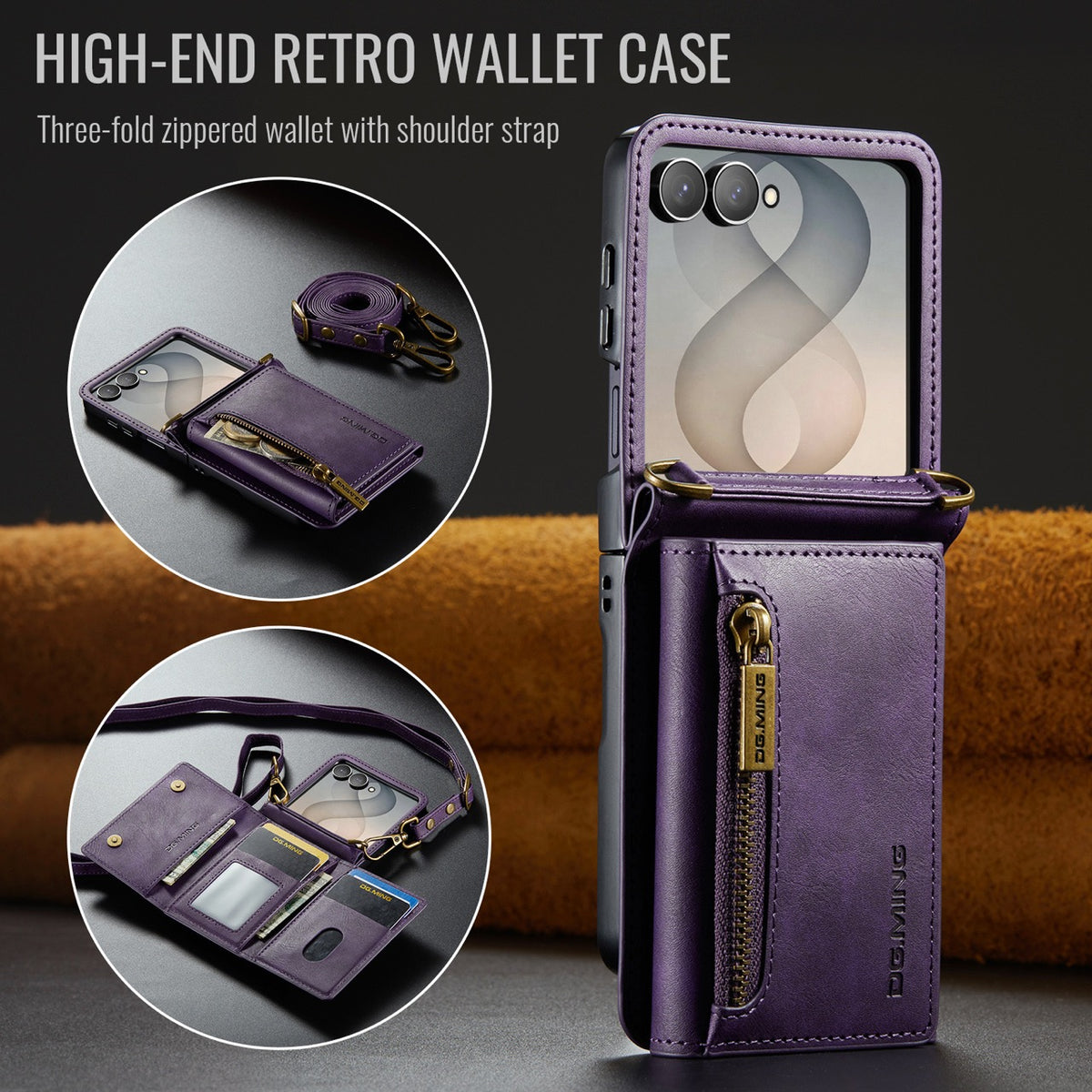 Samsung Galaxy Z Flip 8 DG.MING Crossbody Wallet Case [Purple]