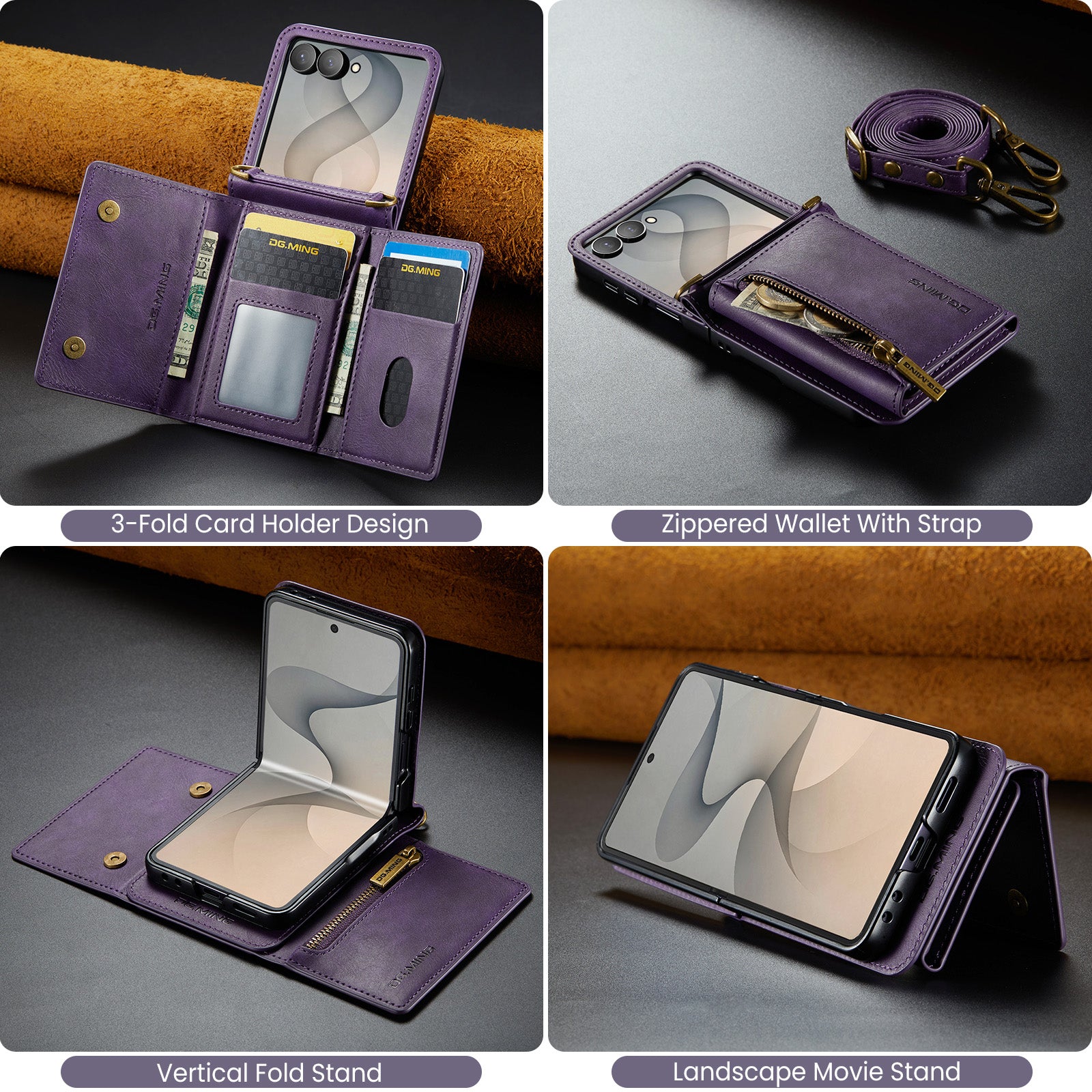 Samsung Galaxy Z Flip 8 DG.MING Crossbody Wallet Case [Purple]