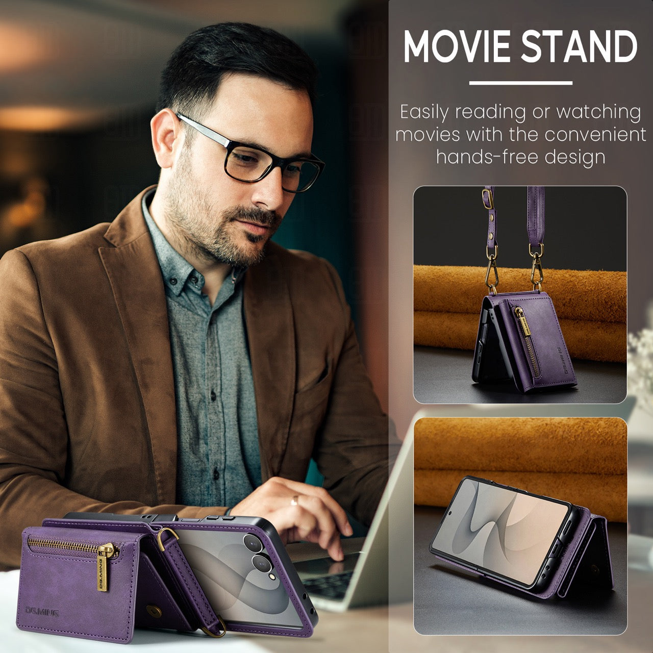 Samsung Galaxy Z Flip 8 DG.MING Crossbody Wallet Case [Purple]