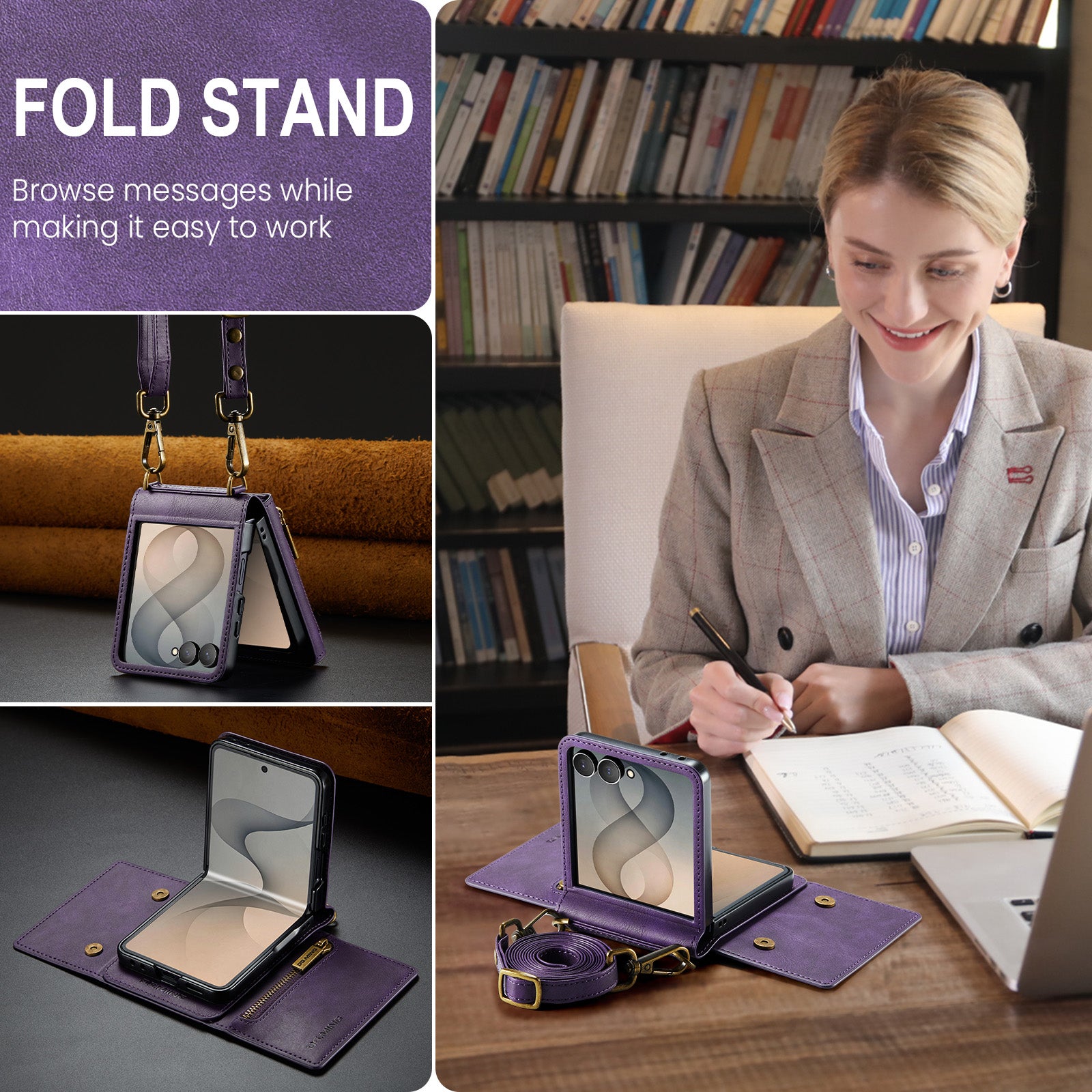 Samsung Galaxy Z Flip 8 DG.MING Crossbody Wallet Case [Purple]