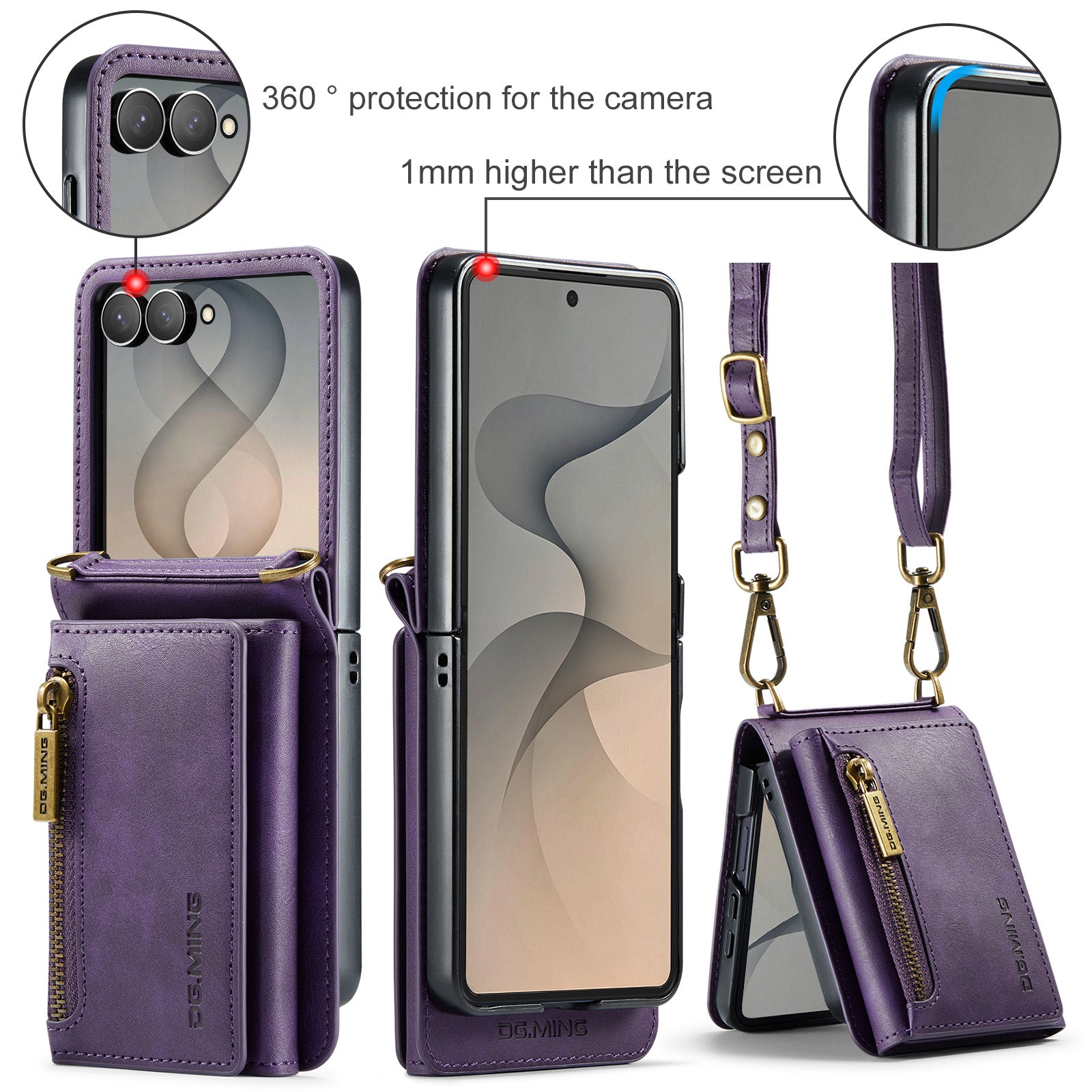Samsung Galaxy Z Flip 8 DG.MING Crossbody Wallet Case [Purple]