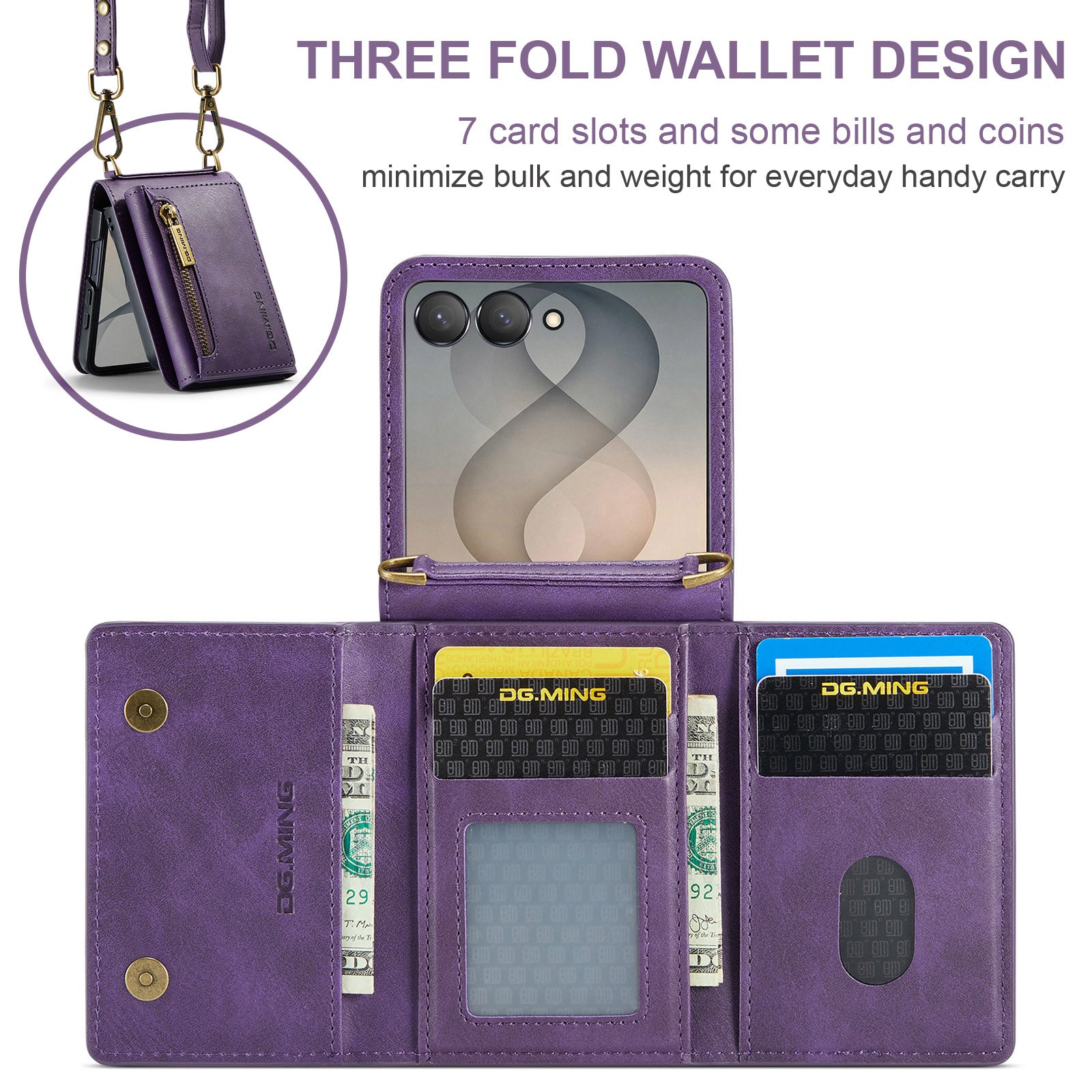 Samsung Galaxy Z Flip 8 DG.MING Crossbody Wallet Case [Purple]