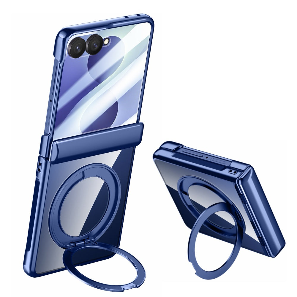 Samsung Galaxy Z Flip 8 Clear Magnetic Case - 360° Rotating Ring Stand & Hinge Shield [Blue]