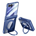 Samsung Galaxy Z Flip 8 Clear Magnetic Case - 360° Rotating Ring Stand & Hinge Shield [Blue] - Blue