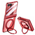 Samsung Galaxy Z Flip 8 Clear Magnetic Case - 360° Rotating Ring Stand & Hinge Shield [Red] - Red
