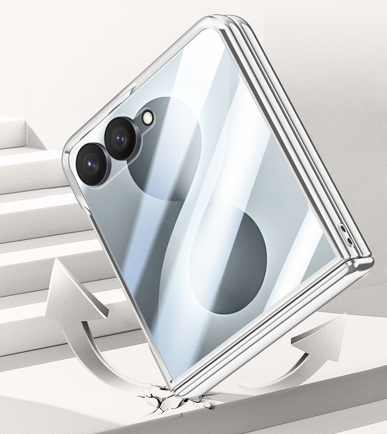 Samsung Galaxy Z Flip 8 Clear Magnetic Case - 360° Rotating Ring Stand & Hinge Shield [Black]