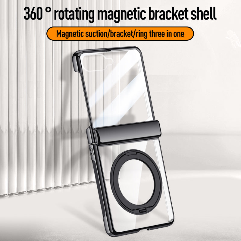Samsung Galaxy Z Flip 8 Clear Magnetic Case - 360° Rotating Ring Stand & Hinge Shield [Black]