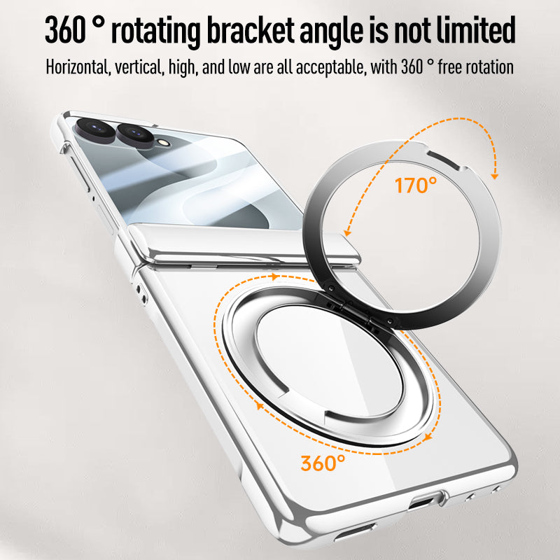 Samsung Galaxy Z Flip 8 Clear Magnetic Case - 360° Rotating Ring Stand & Hinge Shield [Black]