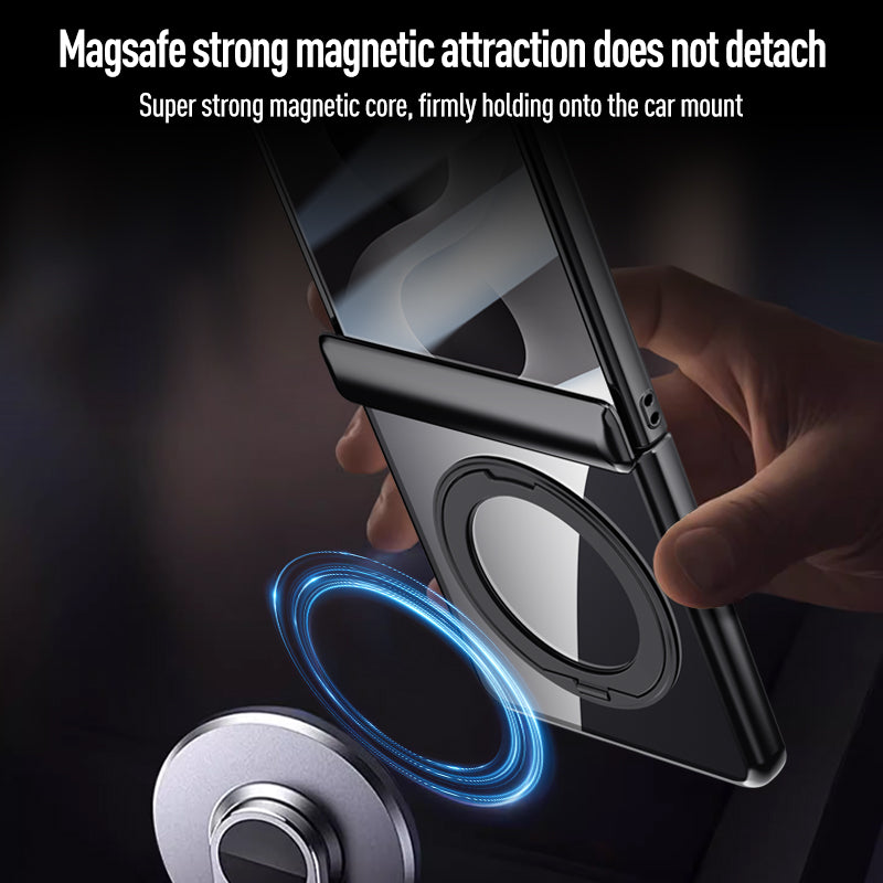 Samsung Galaxy Z Flip 8 Clear Magnetic Case - 360° Rotating Ring Stand & Hinge Shield [Black]