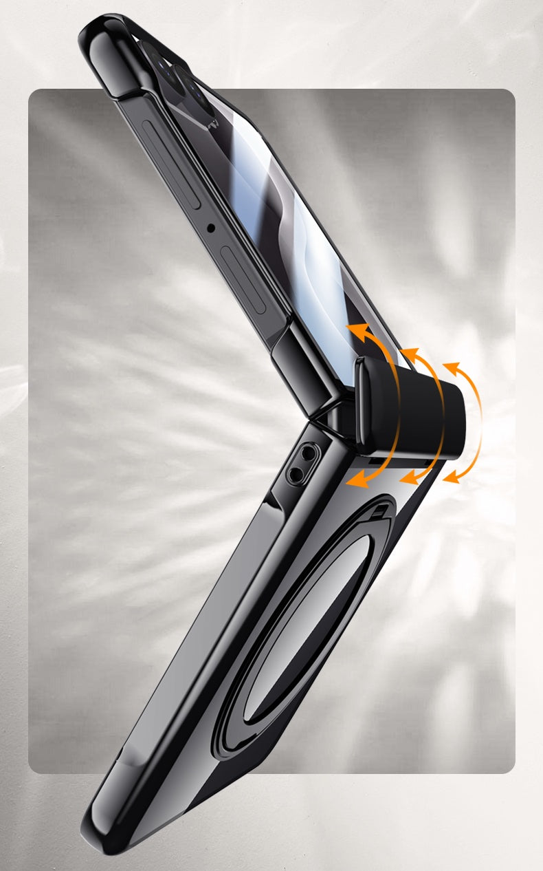 Samsung Galaxy Z Flip 8 Clear Magnetic Case - 360° Rotating Ring Stand & Hinge Shield [Black]