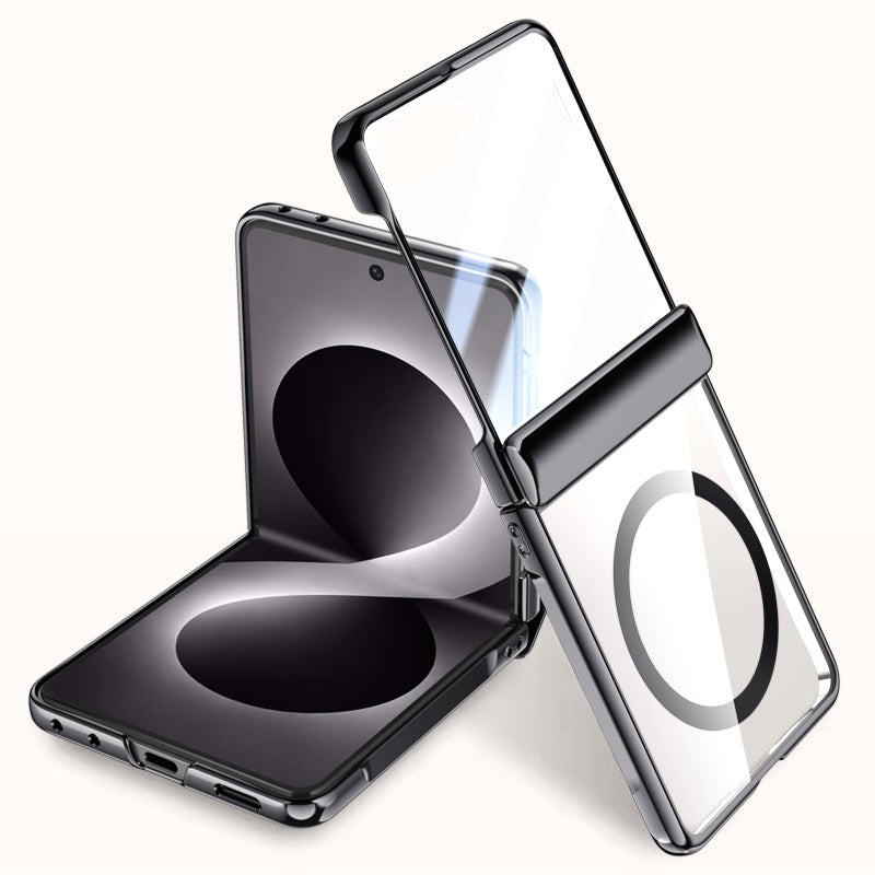 Samsung Galaxy Z flip 8 Clear MagSafe Hinge Case with Built-in Tempered Glass [Black]