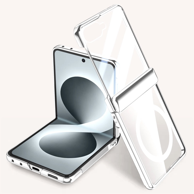 Samsung Galaxy Z flip 8 Clear MagSafe Hinge Case with Built-in Tempered Glass [Silver]