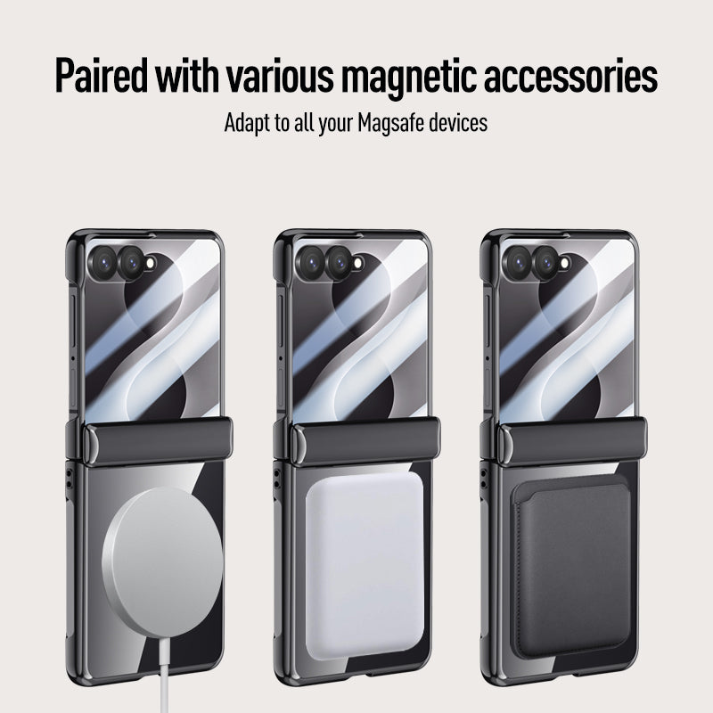 Samsung Galaxy Z flip 8 Clear MagSafe Hinge Case with Built-in Tempered Glass [Black]