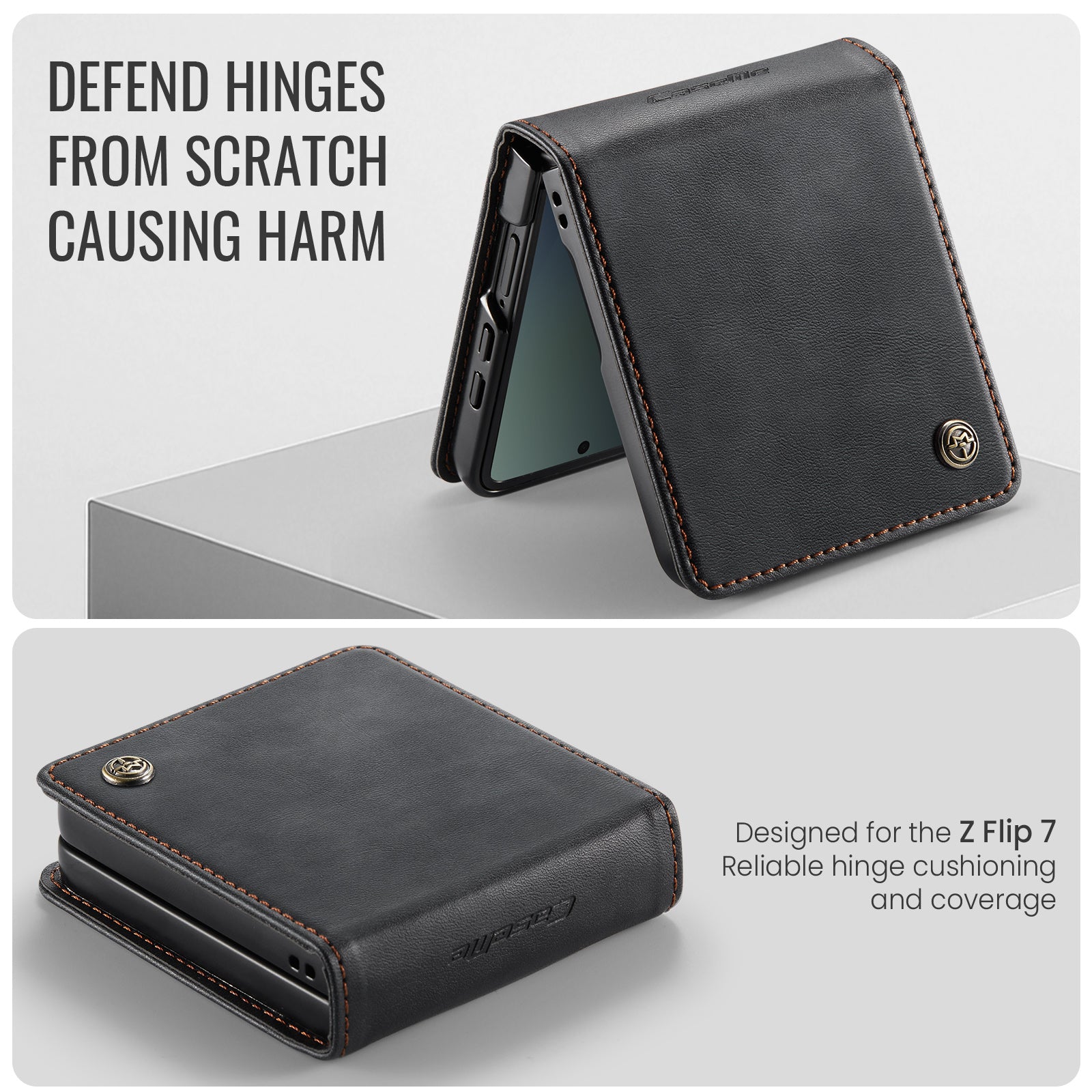 Stylish Samsung Galaxy Z Flip 8 Retro Leather Cover [Black]