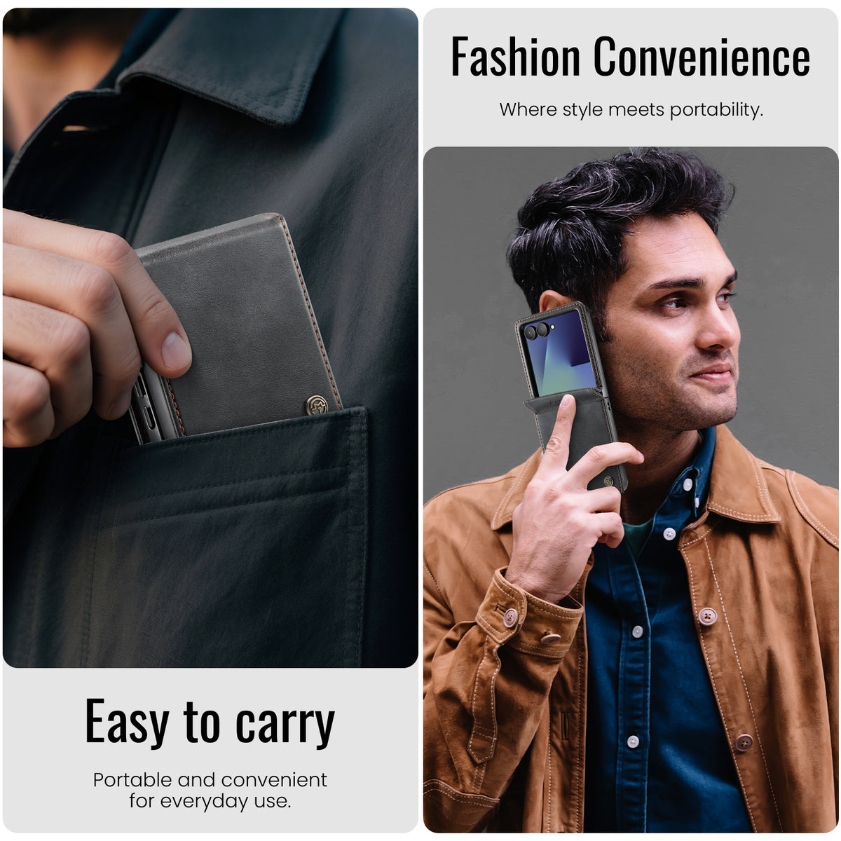 Stylish Samsung Galaxy Z Flip 8 Retro Leather Cover [Black]