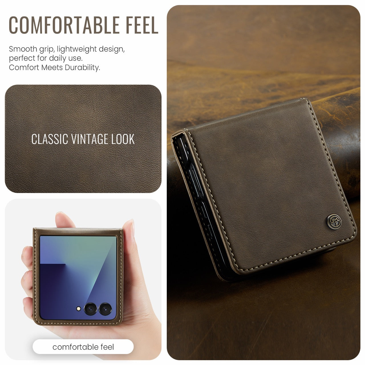 Stylish Samsung Galaxy Z Flip 8 Retro Leather Cover [Coffee]