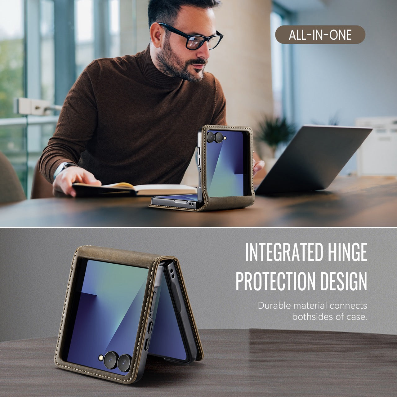 Stylish Samsung Galaxy Z Flip 8 Retro Leather Cover [Coffee]
