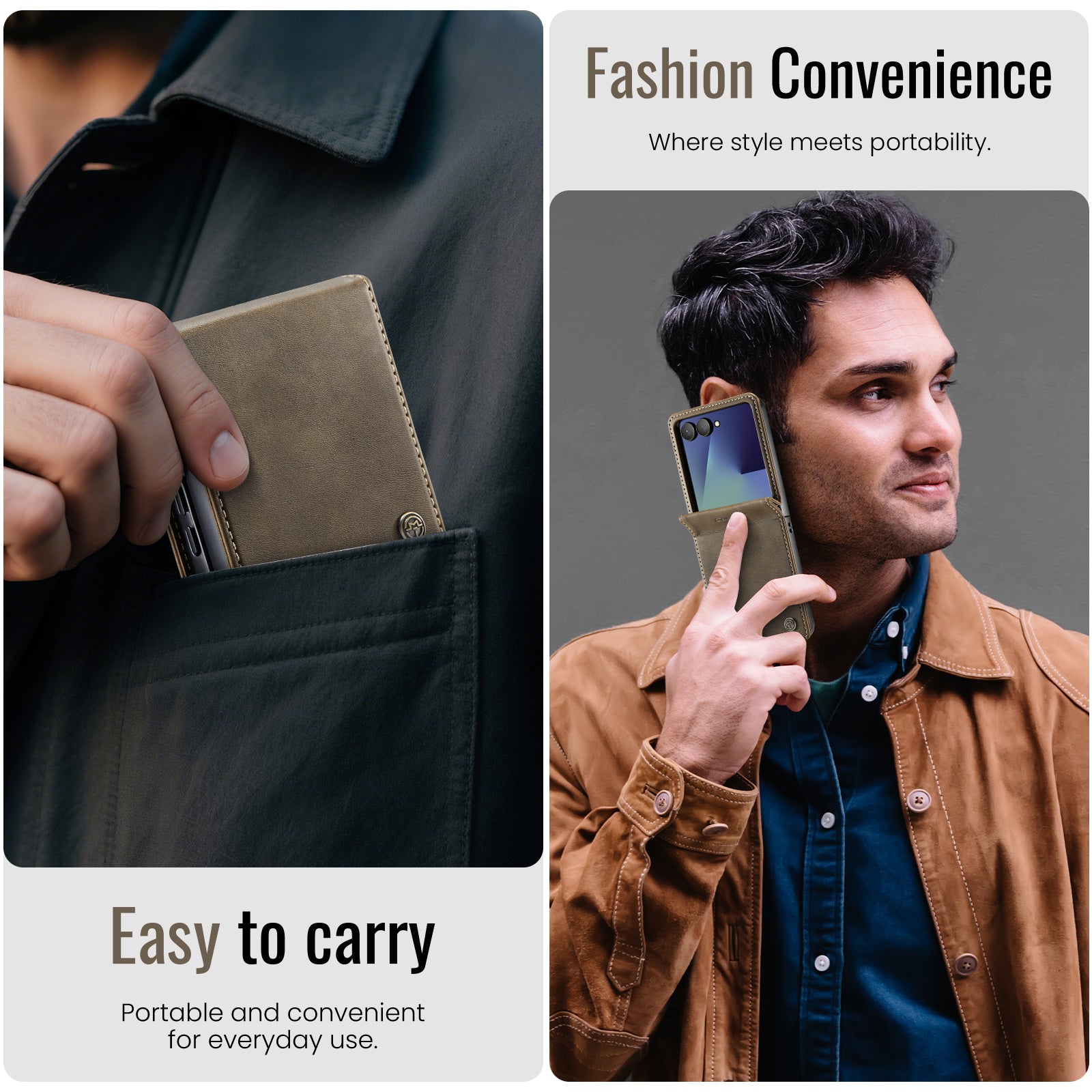 Stylish Samsung Galaxy Z Flip 8 Retro Leather Cover [Coffee]