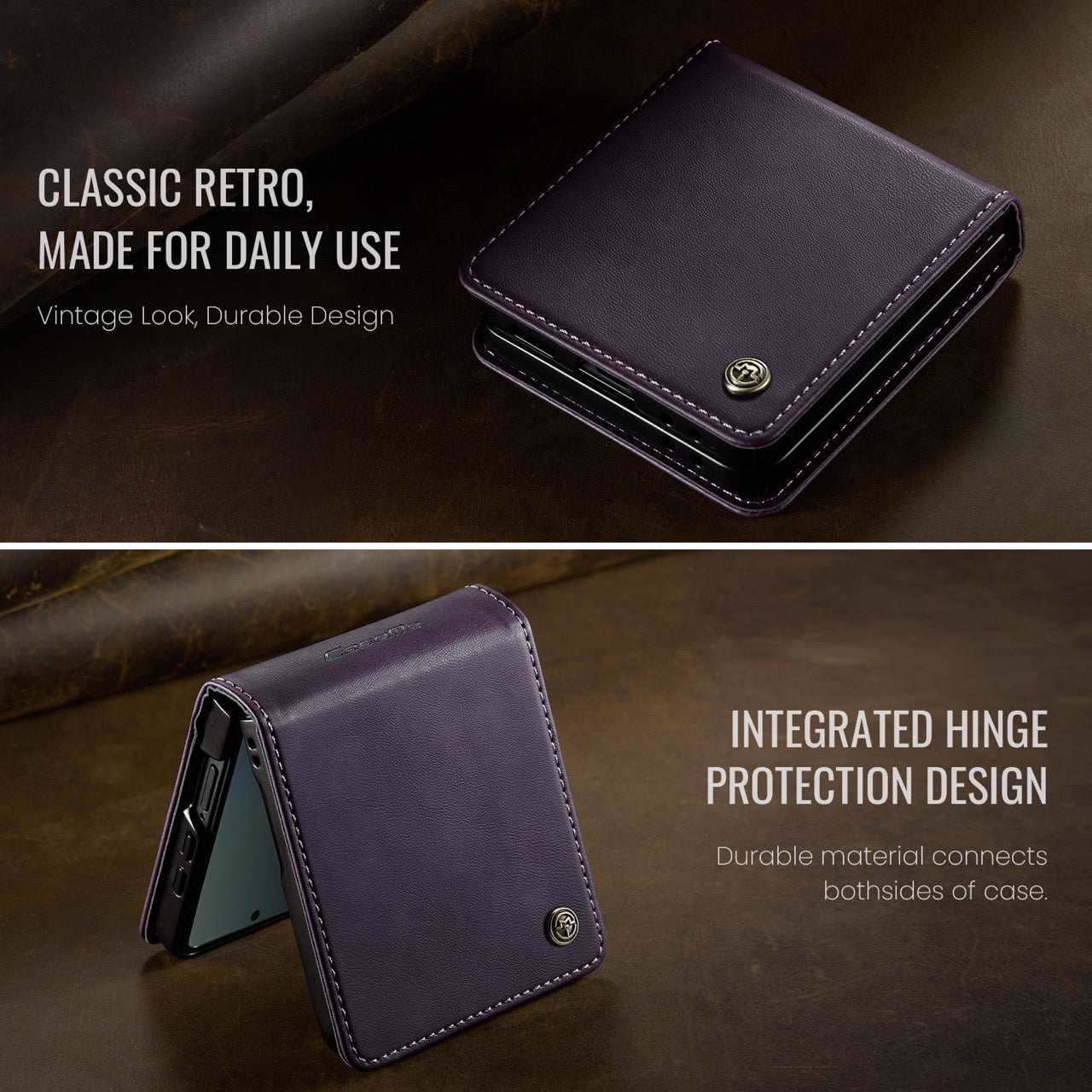 Stylish Samsung Galaxy Z Flip 8 Retro Leather Cover [Purple]