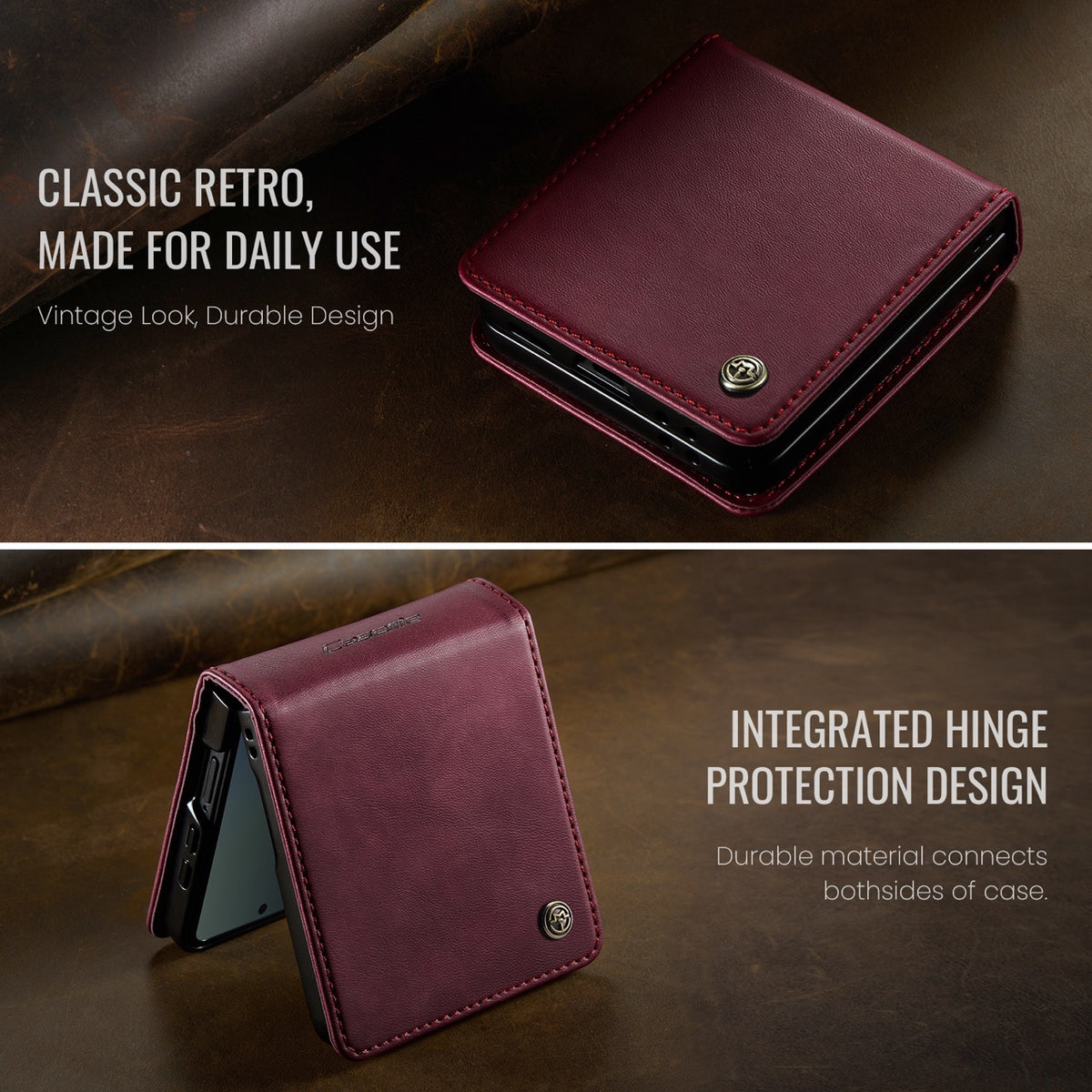 Stylish Samsung Galaxy Z Flip 8 Retro Leather Cover [Red]