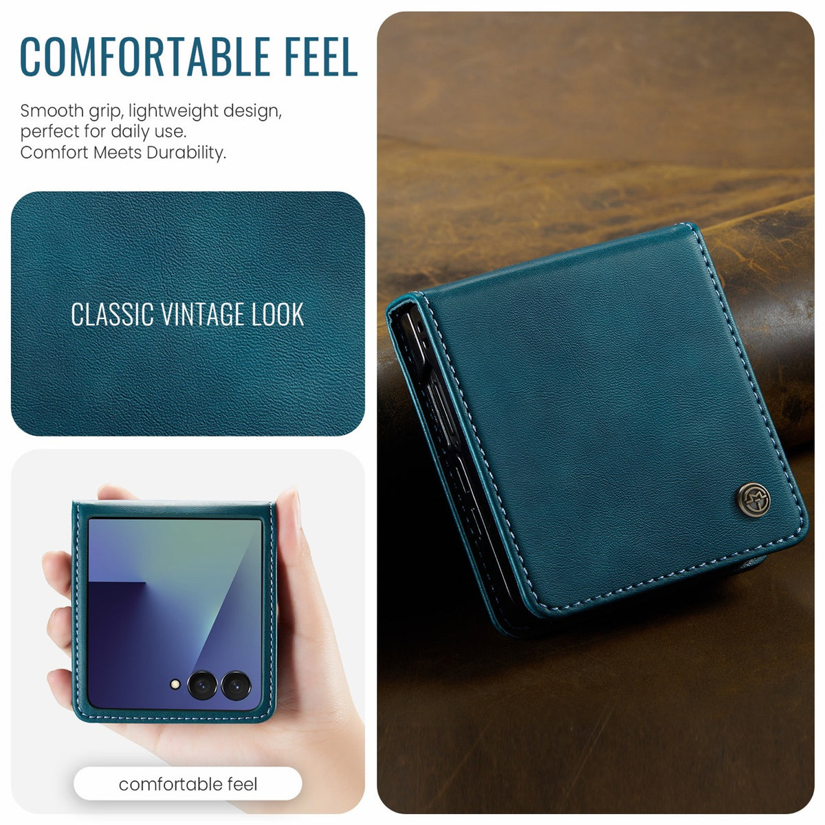 Stylish Samsung Galaxy Z Flip 8 Retro Leather Cover [Teal]