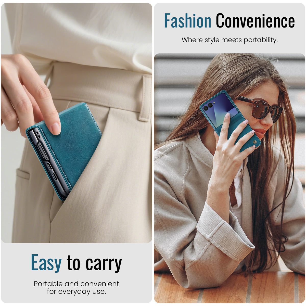 Stylish Samsung Galaxy Z Flip 8 Retro Leather Cover [Teal]