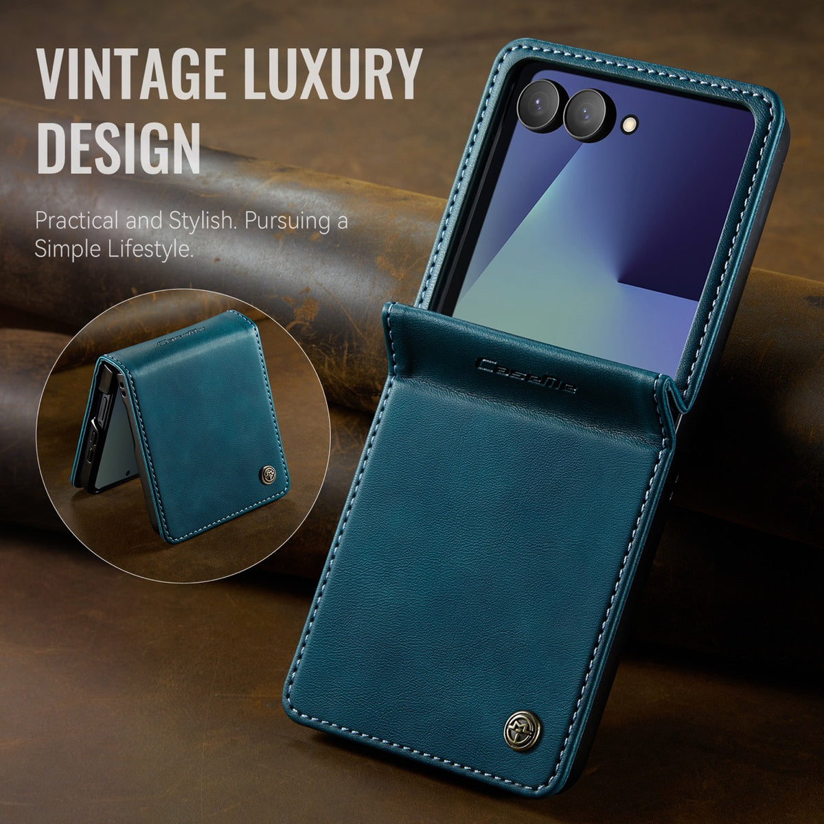 Stylish Samsung Galaxy Z Flip 8 Retro Leather Cover [Teal]