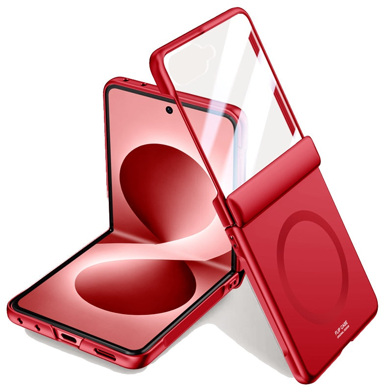 Samsung Galaxy Z Flip 8 Magnetic Skin-Feel Case - Hinge Shield with Built-in Glass [Red]