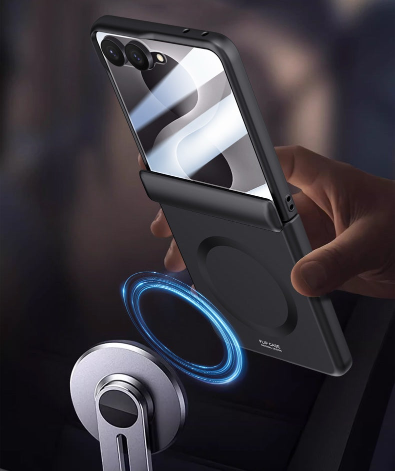 Samsung Galaxy Z Flip 8 Magnetic Skin-Feel Case - Hinge Shield with Built-in Glass [Black]