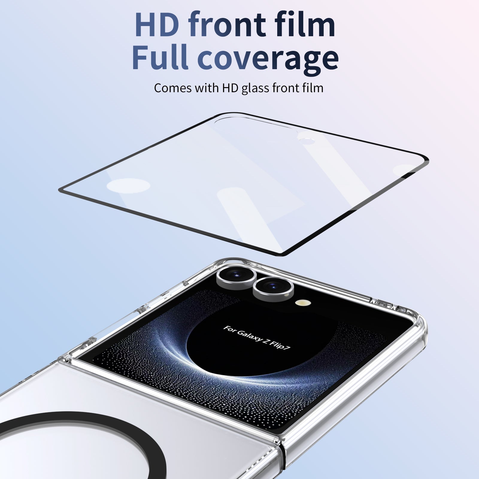 Crystal-clear Magnetic Ring Case for Samsung Galaxy Z Flip 7 with Tempered Glass [Black]