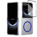 Crystal-clear Magnetic Ring Case for Samsung Galaxy Z Flip 7 with Tempered Glass [Blue] - Blue