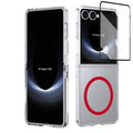 Crystal-clear Magnetic Ring Case for Samsung Galaxy Z Flip 7 with Tempered Glass[Red] - Red