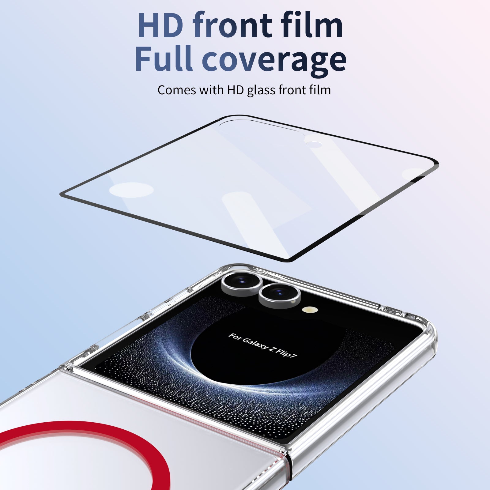 Crystal-clear Magnetic Ring Case for Samsung Galaxy Z Flip 7 with Tempered Glass[Red]