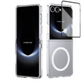 Crystal-clear Magnetic Ring Case for Samsung Galaxy Z Flip 7 with Tempered Glass [White] - Silver