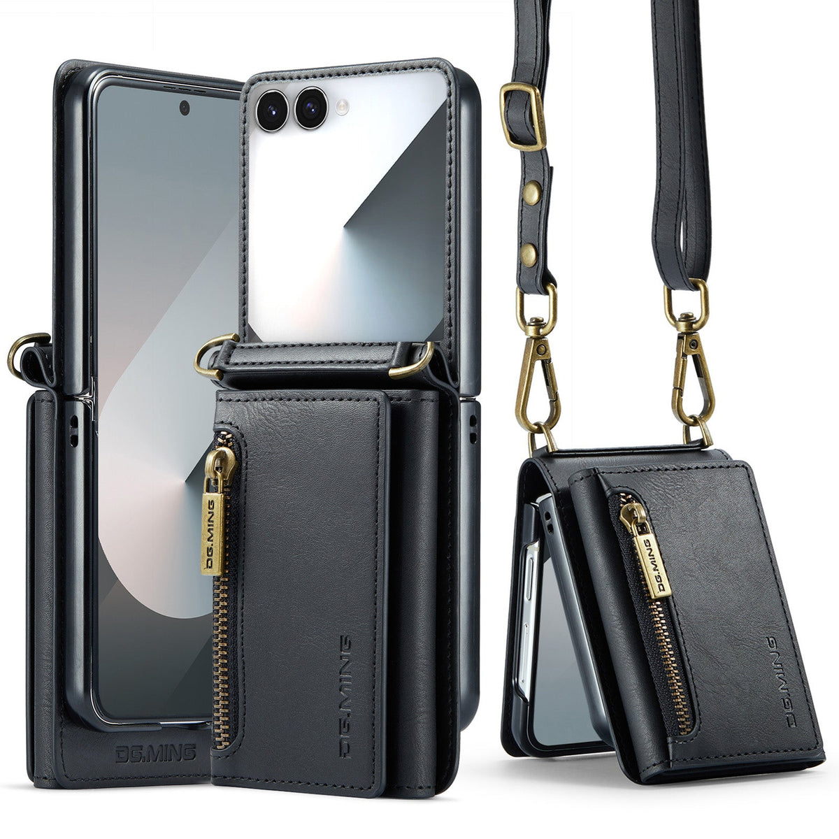 DG.MING Samsung Galaxy Z Flip 7 Crossbody Wallet Case [Black]