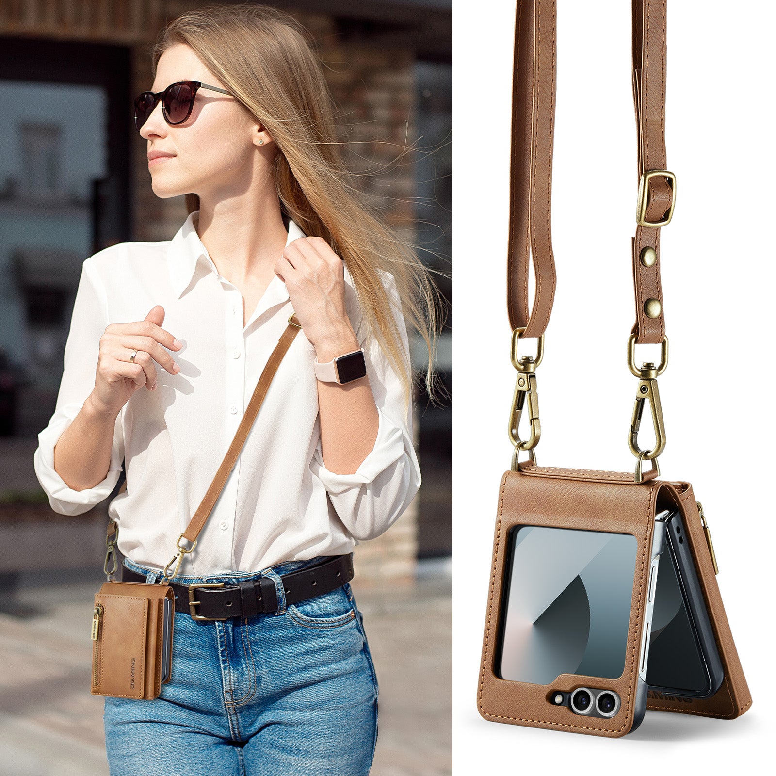 DG.MING Samsung Galaxy Z Flip 7 Crossbody Wallet Case [Brown]
