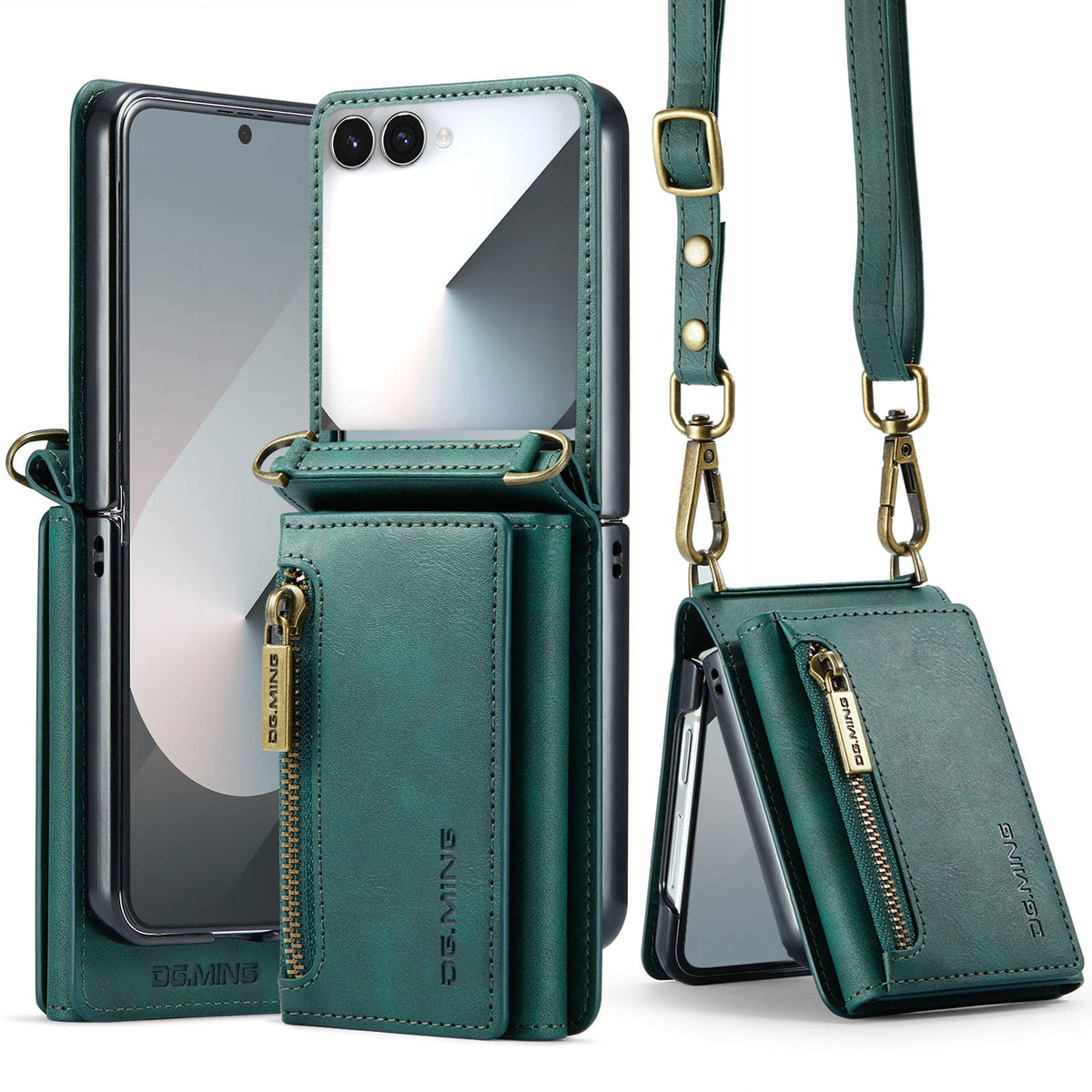 DG.MING Samsung Galaxy Z Flip 7 Crossbody Wallet Case [Green]
