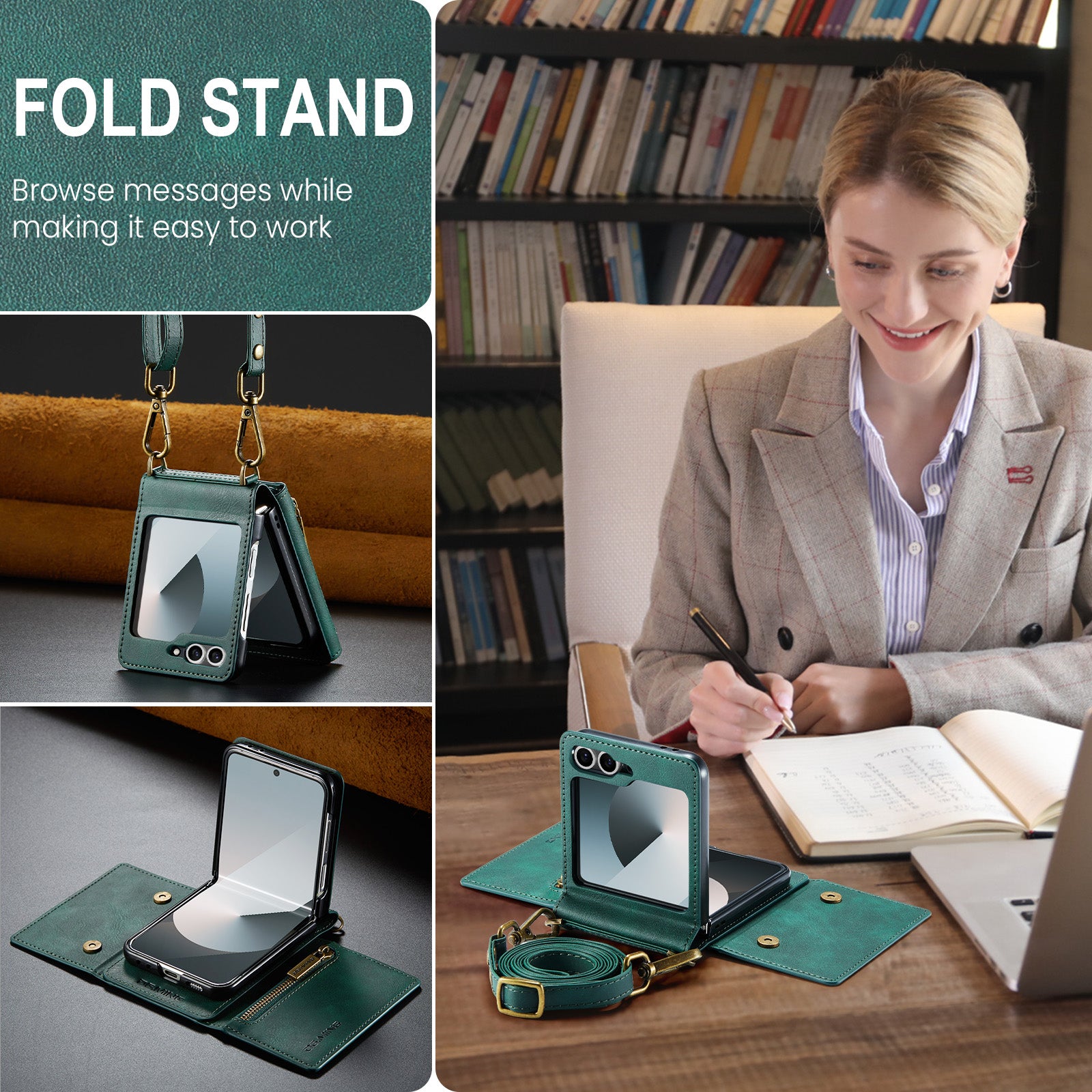 DG.MING Samsung Galaxy Z Flip 7 Crossbody Wallet Case [Green]