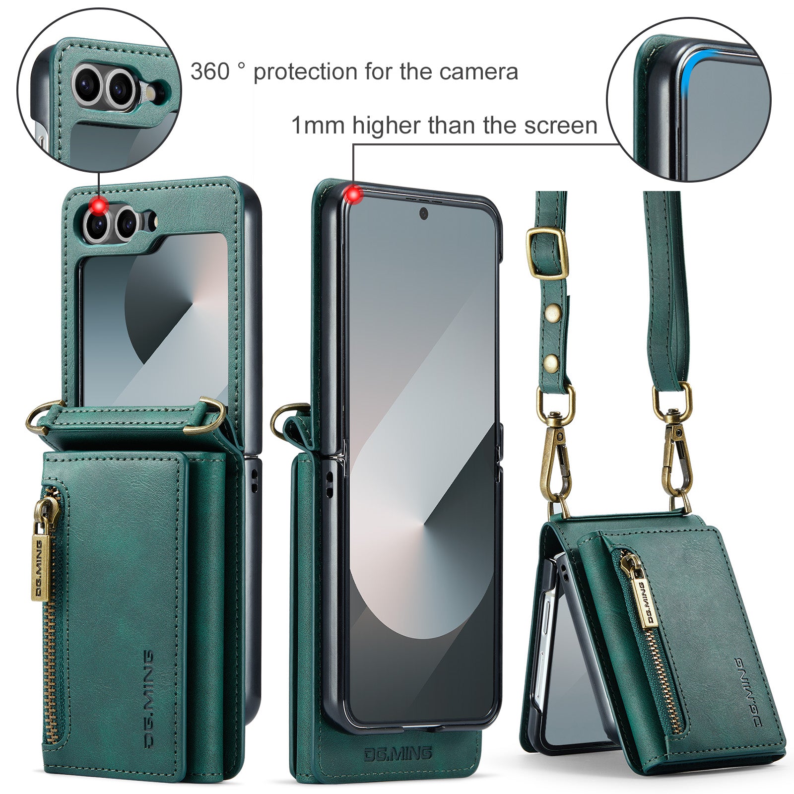 DG.MING Samsung Galaxy Z Flip 7 Crossbody Wallet Case [Green]