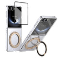 Clear 360°Rotating Magnetic Ring Stand Case for Samsung Galaxy Z Flip 7 with Tempered Glass [Gold] - Gold