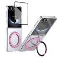 Clear 360°Rotating Magnetic Ring Stand Case for Samsung Galaxy Z Flip 7 with Tempered Glass [Pink] - Pink