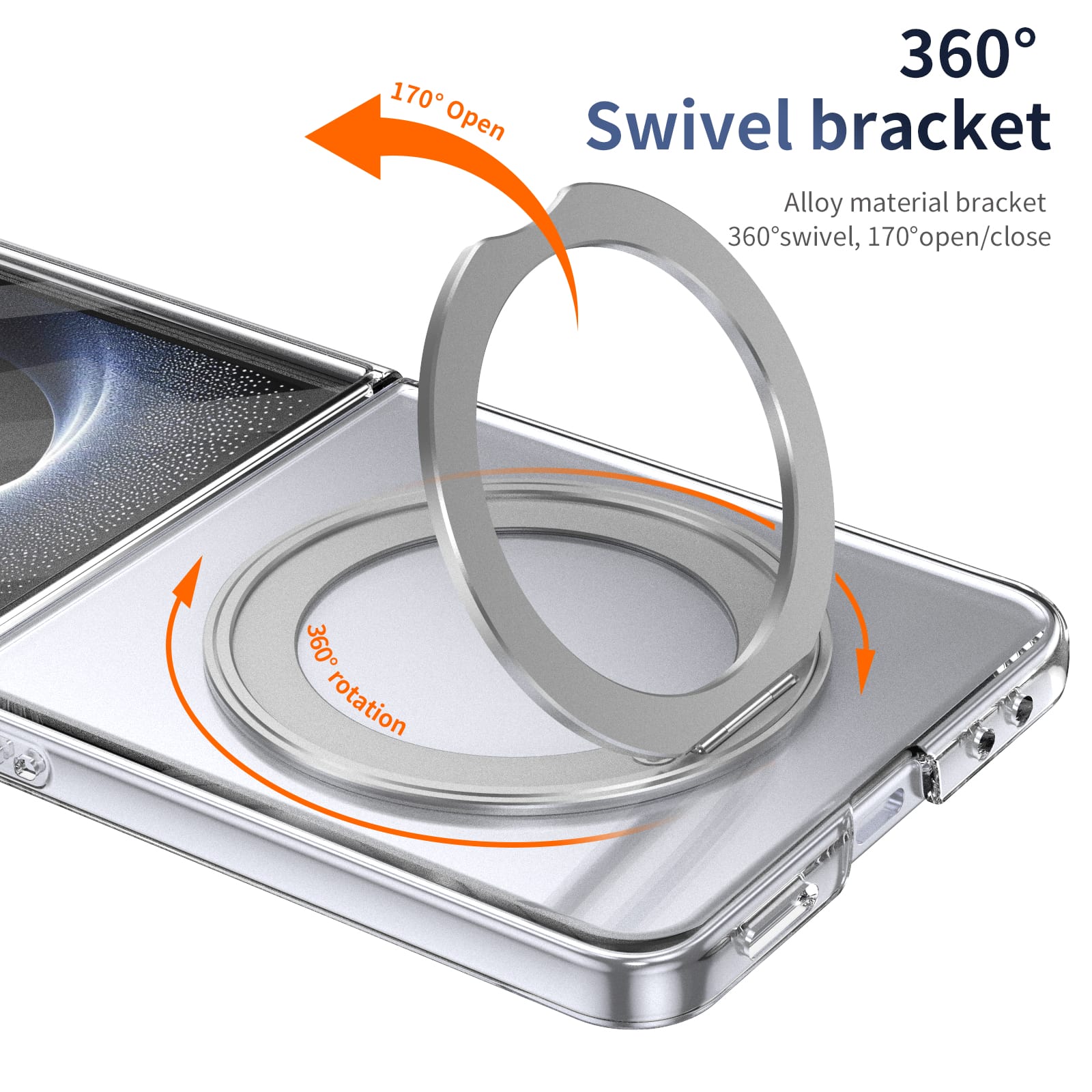 Clear 360°Rotating Magnetic Ring Stand Case for Samsung Galaxy Z Flip 7 with Tempered Glass[Silver]