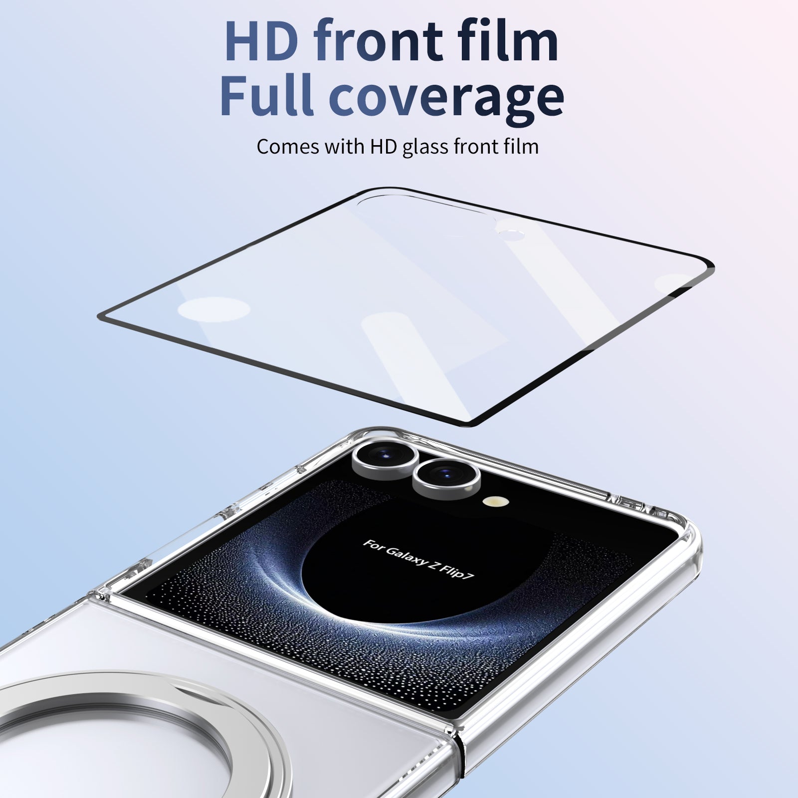 Clear 360°Rotating Magnetic Ring Stand Case for Samsung Galaxy Z Flip 7 with Tempered Glass[Silver]